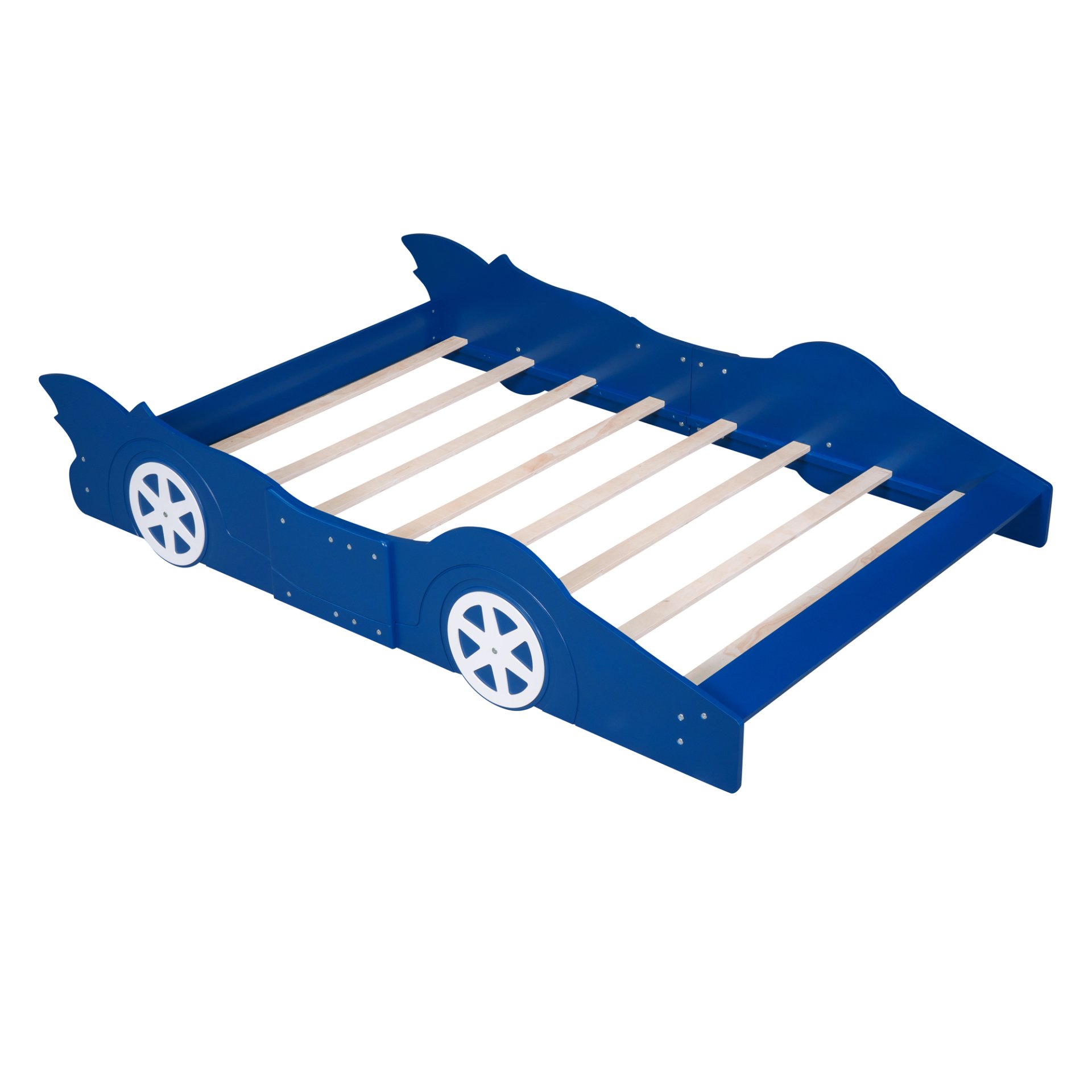 Full Size Race Car-Shaped Platform Bed & Wheels - Blue - Image 5