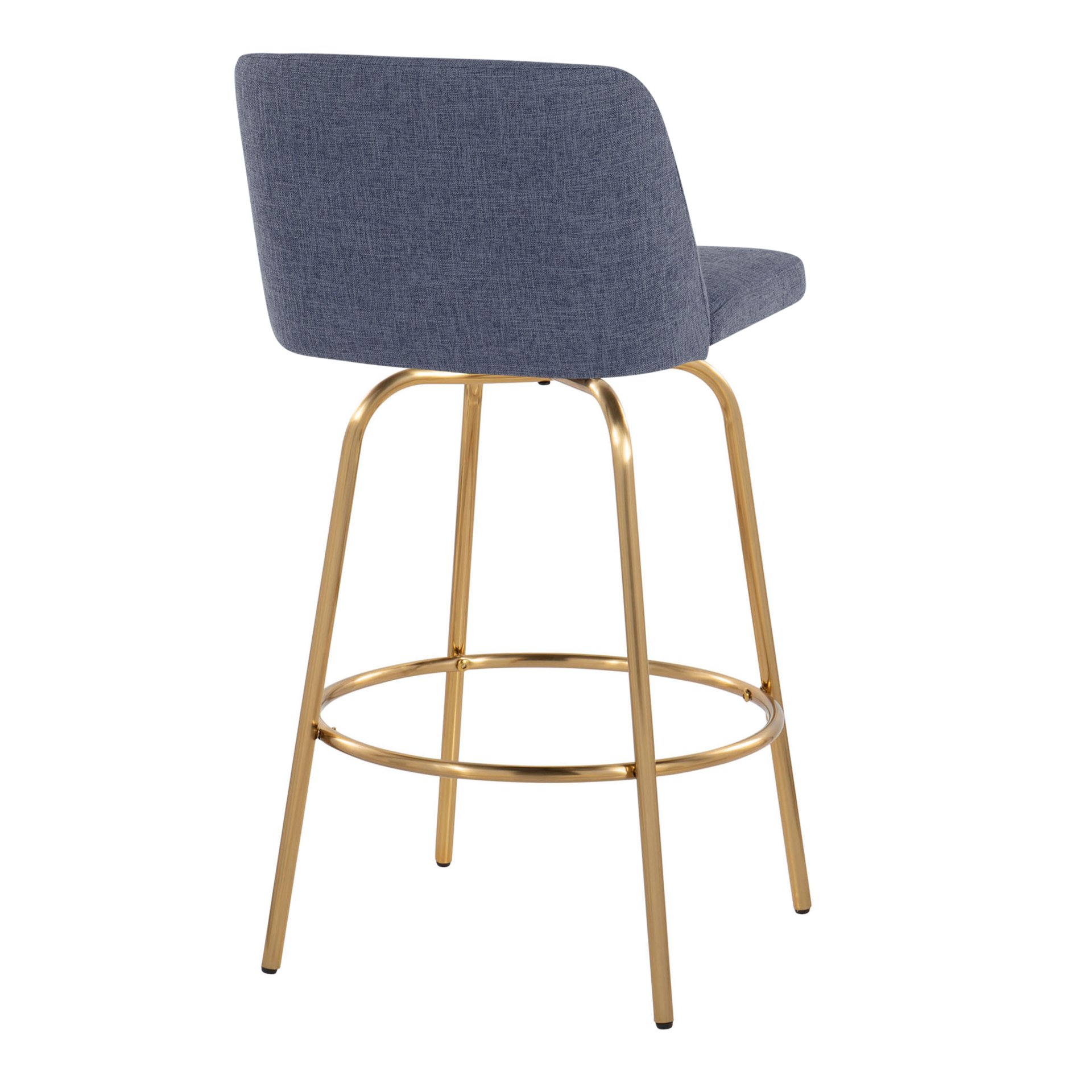 Toriano - Contemporary Fixed Height Counter Stool With Swivel With Round Footrest (Set of 2) - Blue / Gold - Image 4