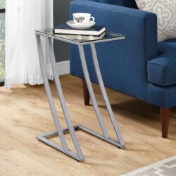 Accent Table, C - Shaped, Tempered Glass, Contemporary & Modern - Silver