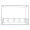 Full Size Canopy Frame Floor Bed With Fence, Guardrails - White - Image 16