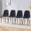 Luxury Simple Chair (Set of 4) Linen Cotton High Resilience Dining Chair With Metal Leg - Black - Image 5