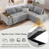 L Shaped Couch With Pull Out Bed And Storage Sectional Sleeper Sofa With Hidden Storage, Wide Armrest With Storage, For Living Room, Apartment, Bedroom, Office - Light Gray - Image 17