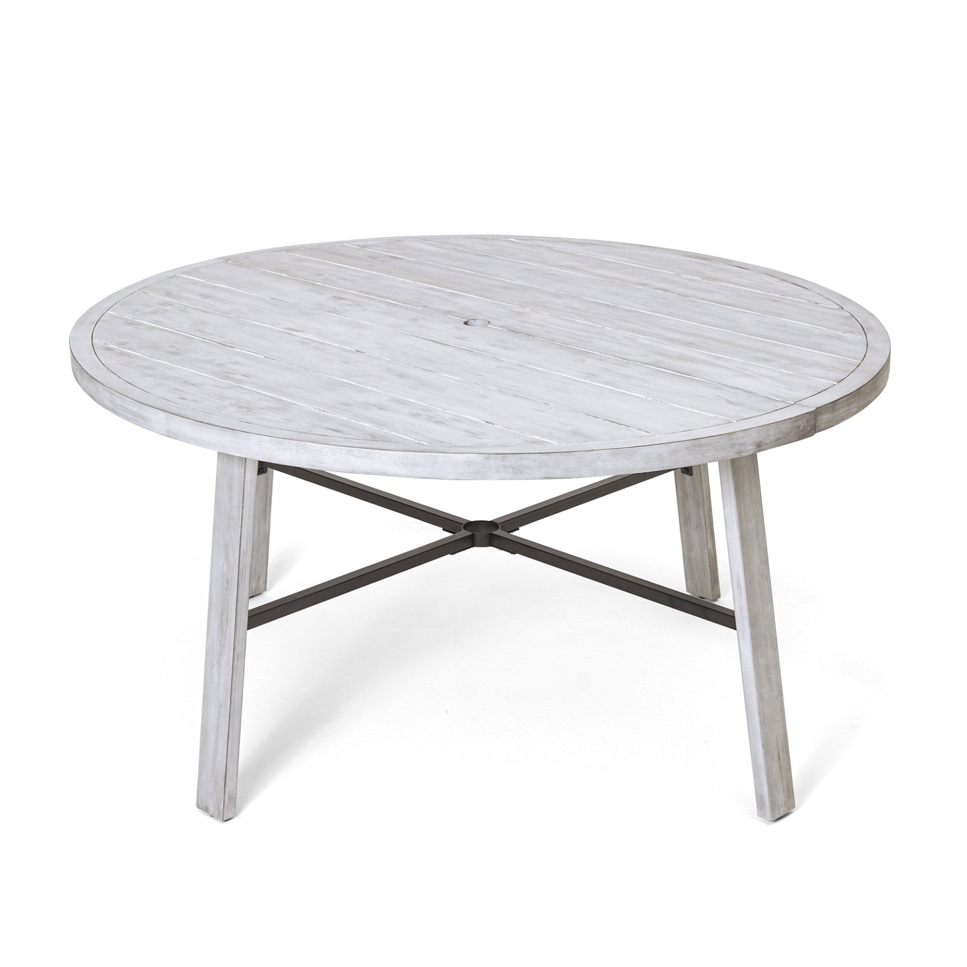 6 Person Outdoor Wooden Dining Set With Umbrella Hole And Removable Cushions For Patio - Gray - Image 23