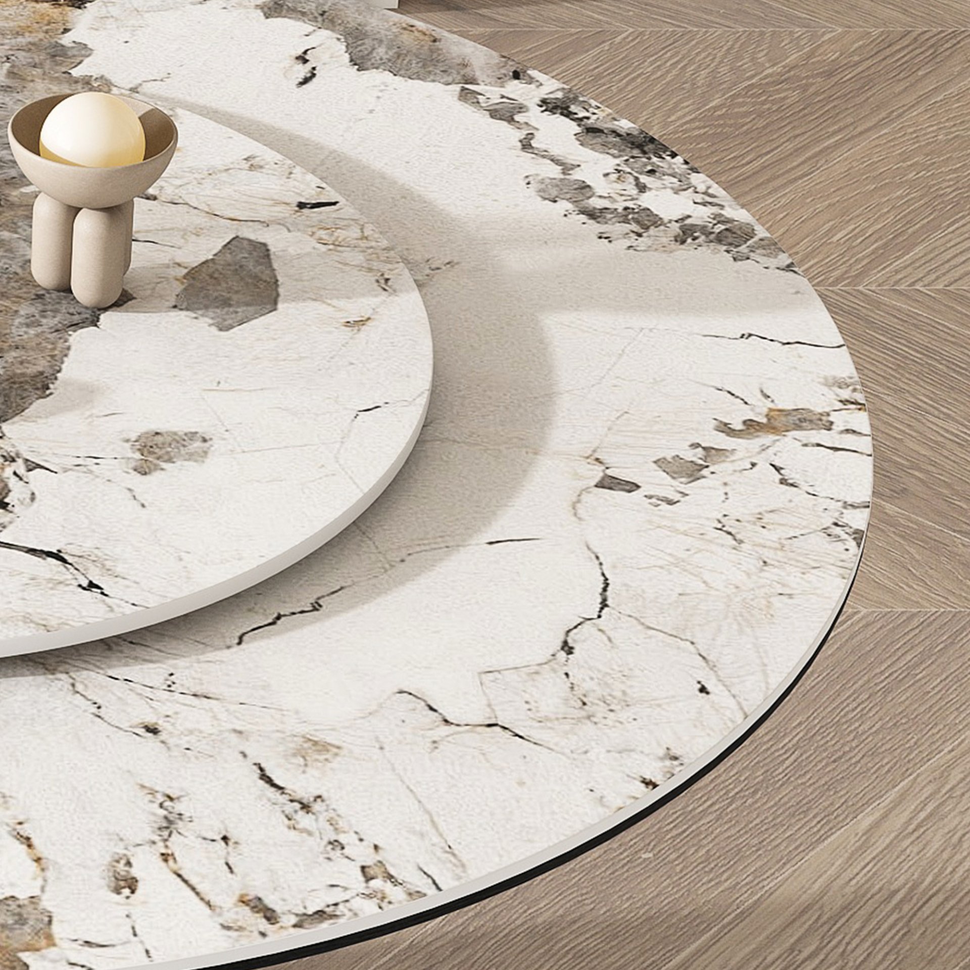 Round Dining Table With Carbon Steel Base And Lazy Susan Industrial Style - Black / White - Image 6