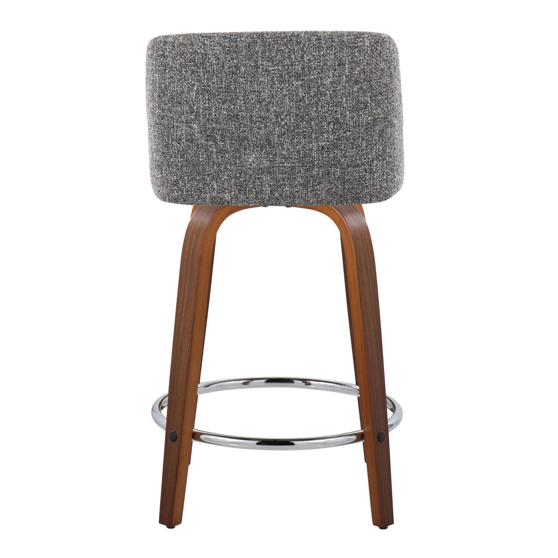 Toriano - Mid-Century Modern Fixed Height Counter Stool / Swivel And Round Footrest (Set of 2) - Walnut / Gray - Image 5