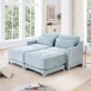 Elegant 2 Seater Sofa With Ottoman And Lumbar Pillows Chenille High Quality Wood - Sky Blue - Image 19
