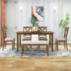 6 Piece Kitchen Dining Table Set Wooden Rectangular Dining Table, 4 Chairs And Bench Family Furniture - Natural Cherry - Image 4