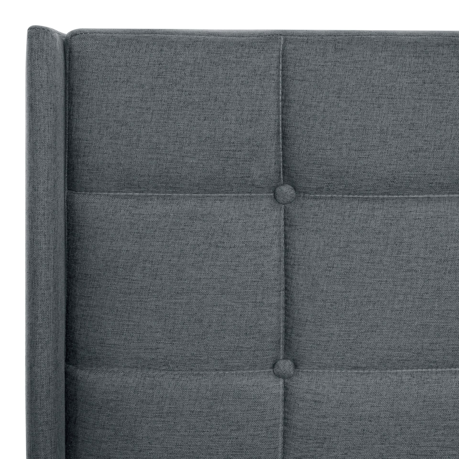 Queen Size Upholstered Platform Bed Frame With Button Tufted Linen Fabric Headboard - Dark Gray - Image 9