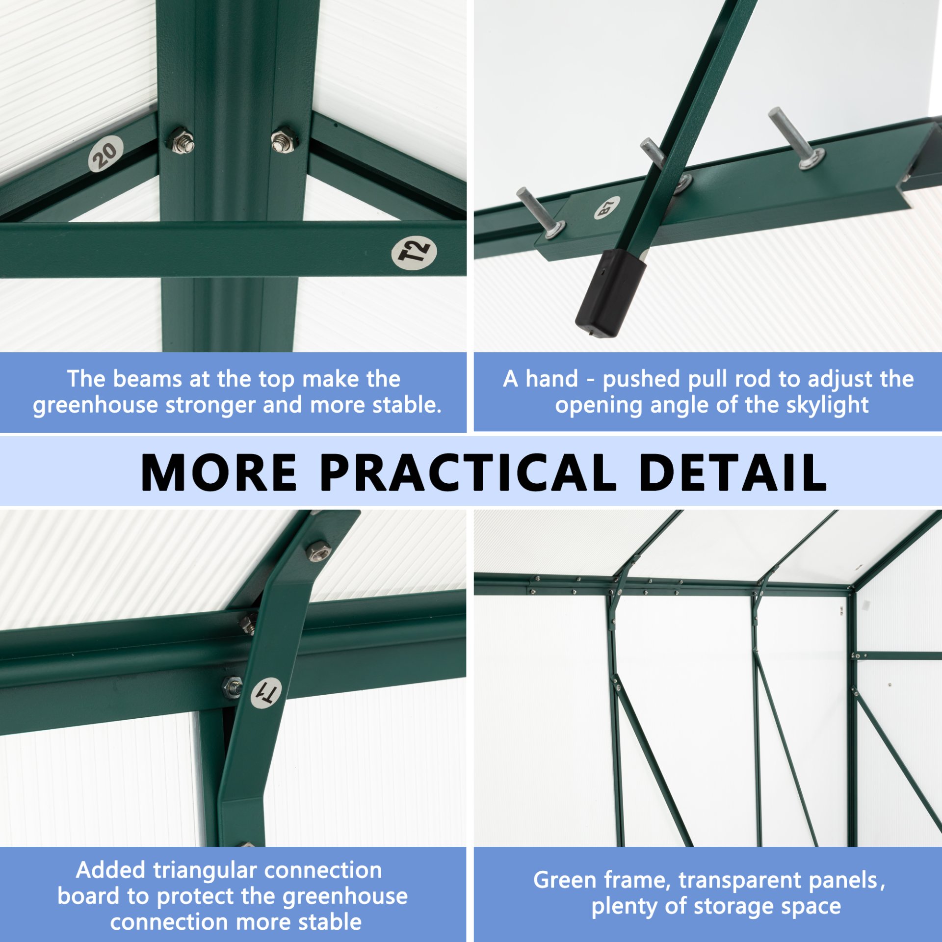 6X10Ft Polycarbonate Greenhouse Raised Base And Anchor Aluminum Heavy Duty Walk-In Greenhouses For Outdoor Backyard In All Season - Green - Image 8