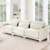 Elegant 3 Seater Sofa With Lumbar Pillow Chenille Upholstery Wooden Base Ergonomic Design - Beige - Image 18