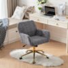 Office Chair, Artificial Rabbit Hair Home Office Chair With Golden Metal Base, Adjustable Desk Chair Swivel Office Chair, Vanity Chair - Gray - Image 4