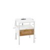 Rattan End Table With Power Outlet & USB Ports, Modern Nightstand With Drawer And Metal Legs, Side Table For Living Room, Bedroom (Set of 2) - White - Image 3