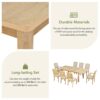 Topmax - Rustic Extendable Dining Table Set With Removable Leaf, 6 Upholstered Armless Dining Chairs And 2 Padded Arm Chairs, 9 Pieces - Natural - Image 8