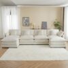 Modern Sofa Modular Sofa Couch Upholstered Corduroy L - Shape Sectional Sofa & Side Storage Pockets For Living Room - Beige - Image 9