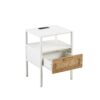 Rattan End Table With Power Outlet & USB Ports, Modern Nightstand With Drawer And Metal Legs, Side Table For Living Room, Bedroom (Set of 2) - White - Image 11