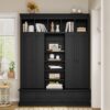 Hall Tree With Bench And 5 Storage Cubbies, Modern Entryway Storage Organizer Cabinet With 4 Doors, 5 Drawers And Adjustable Shelves For Hallway, Entryway, Living Room - Black - Image 6