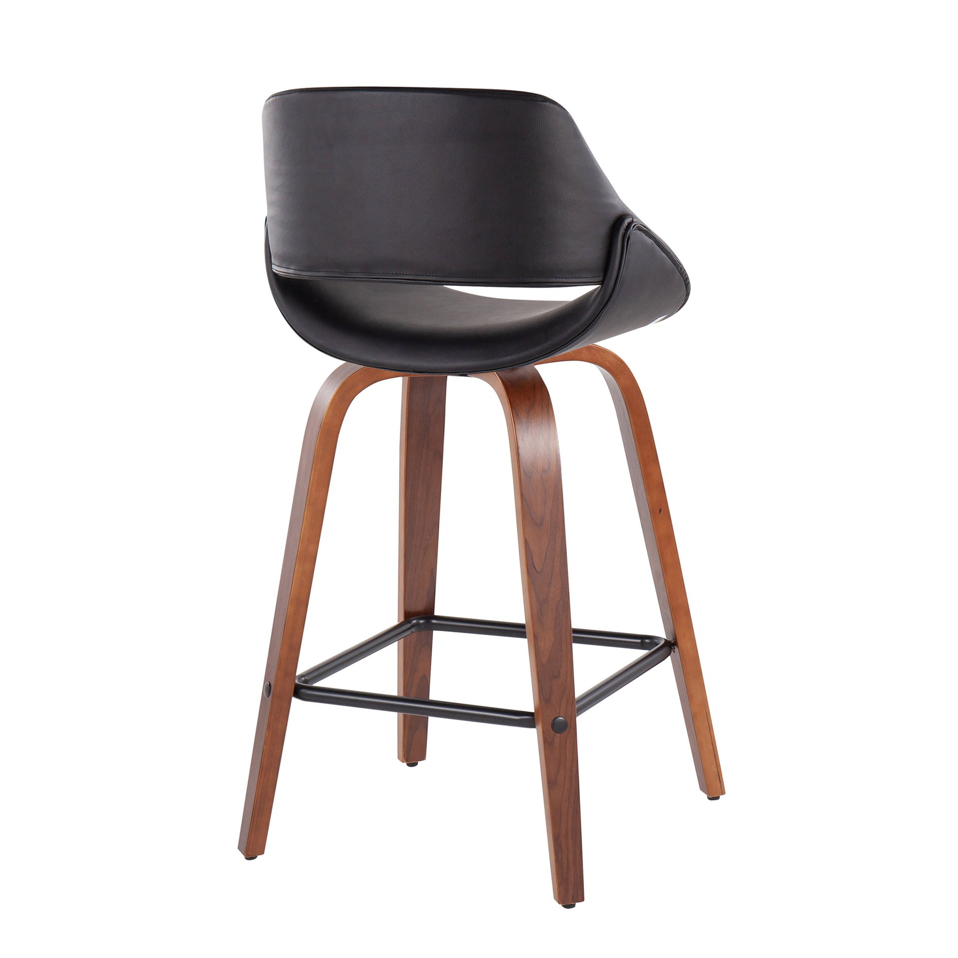 Fabrico - Mid-Century Modern Fixed Height Counter Stool With Square Footrest (Set of 2) - Walnut / Black - Image 4