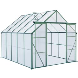 Double Door Polycarbonate Greenhouse Raised Base And Ancho, Heavy Duty Walk In Greenhouses For Outdoor Backyard In All Season - Green