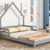 Full House-Shaped Headboard Bed With Handrails, Slats - Gray - Image 7