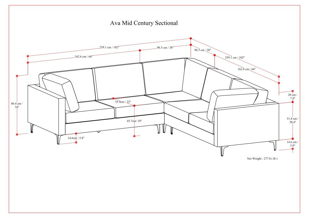 Ava - Mid Century Corner Sectional Sofa - Gray - Image 13