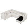 U - Shaped Sectional Sofa Pull Out Sofa Bed With 2 USB Ports, 2 Power Sockets, 3 Back Pillows And A Storage Chaise For Living Room - Beige - Image 16