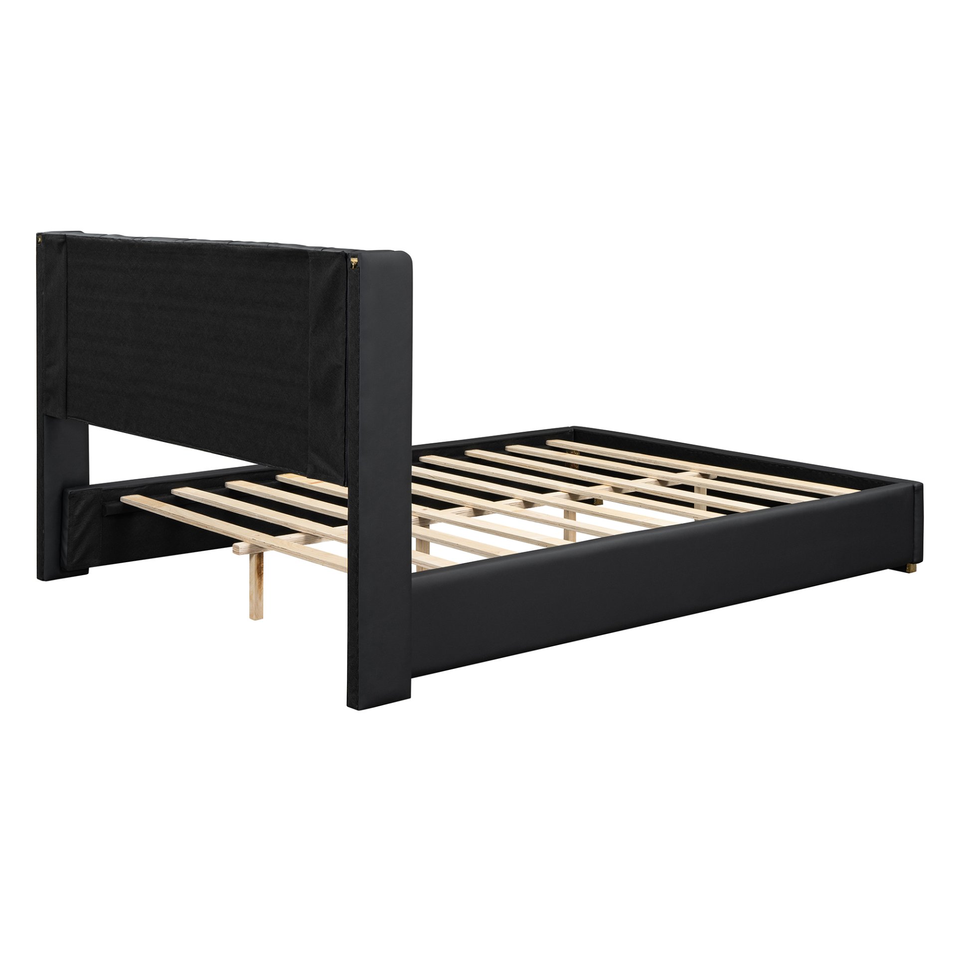 Full Size Upholstered Platform Bed With Strips - Black - Image 13