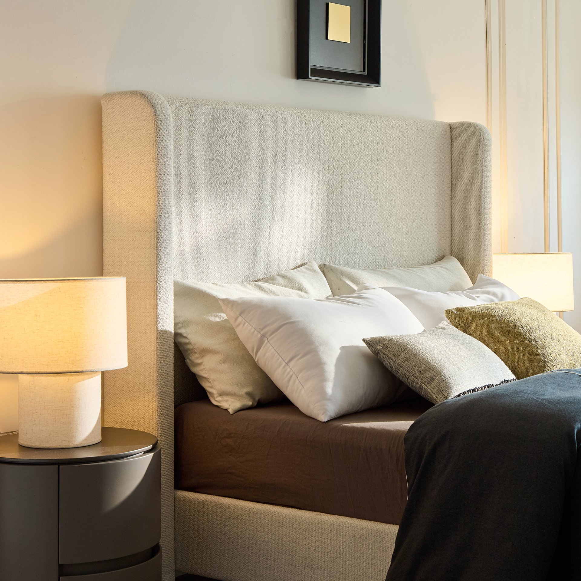 Harper - King Size Tall Headboard Upholstered Bed - Cream White - Image 5