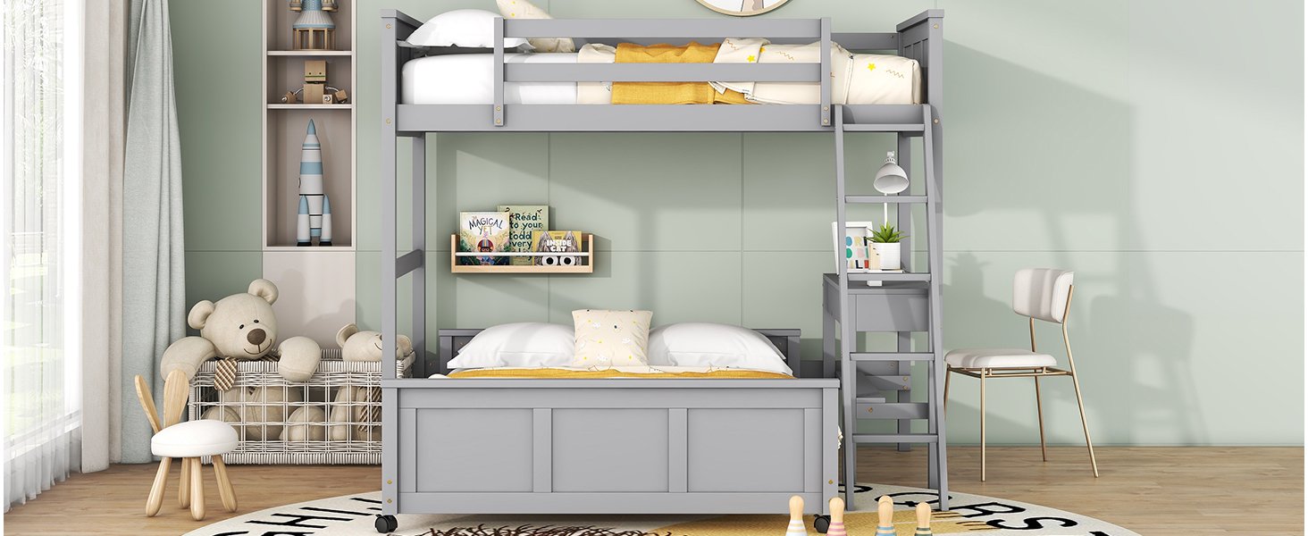 Twin Over Full Bunk Bed With Desk - Gray - Image 16