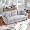 Modern Living Room Sofa Set Linen Upholstered Couch Furniture For Home Office - Light Gray - Image 7
