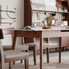 Round Corner Diagonal Leg Telescopic Table For 6 - 8 People To Meet Dining Table - White / Walnut - Image 8