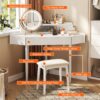 Modern Corner Makeup Vanity Desk With Large Storage, LED Mirror & Stool, Adjustable Brightness, Space Saving - White - Image 7