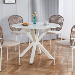 5 Pieces Dining Set, Table Metal Leg Mid-Century Dining Table For 4 - 6 People With MDF Table Top, Pedestal Dining Table, Table Leisure Coffee Table - White