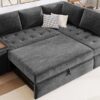 L Shaped Couch With Pull Out Bed And Storage Sectional Sleeper Sofa With Hidden Storage, Wide Armrest With Storage, For Living Room, Apartment, Bedroom, Office - Gray - Image 4