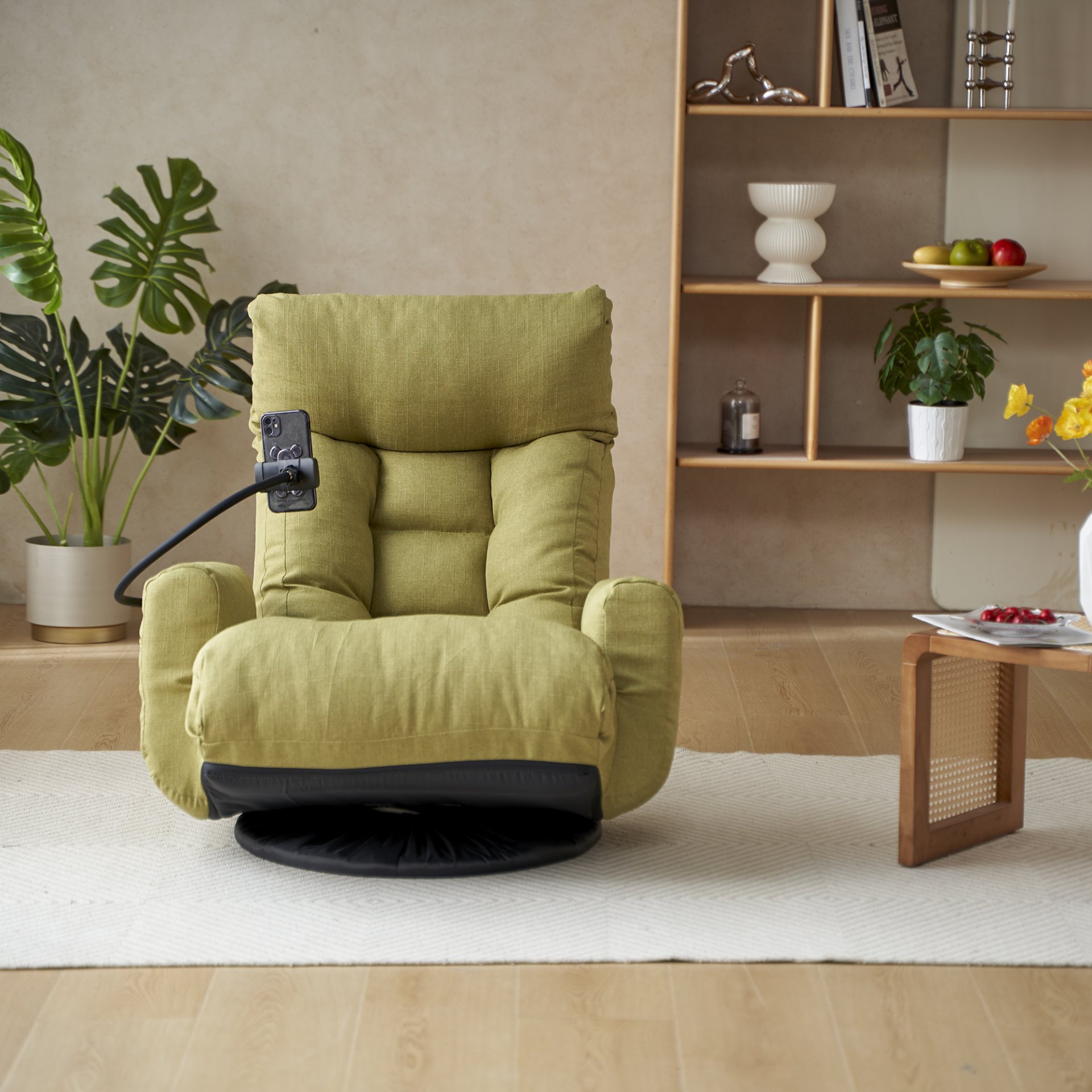 Adjustable Swivel Lounge Chair With 360 Degree Rotating Seat And Headrest Support Leisure Chair Deck Chair Game Chair For Living Room - Green - Image 8