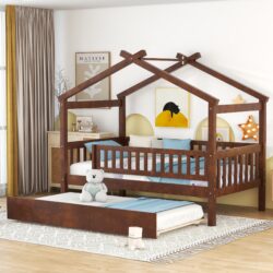 Twin Size House Bed & Twin Size Trundle - Walnut