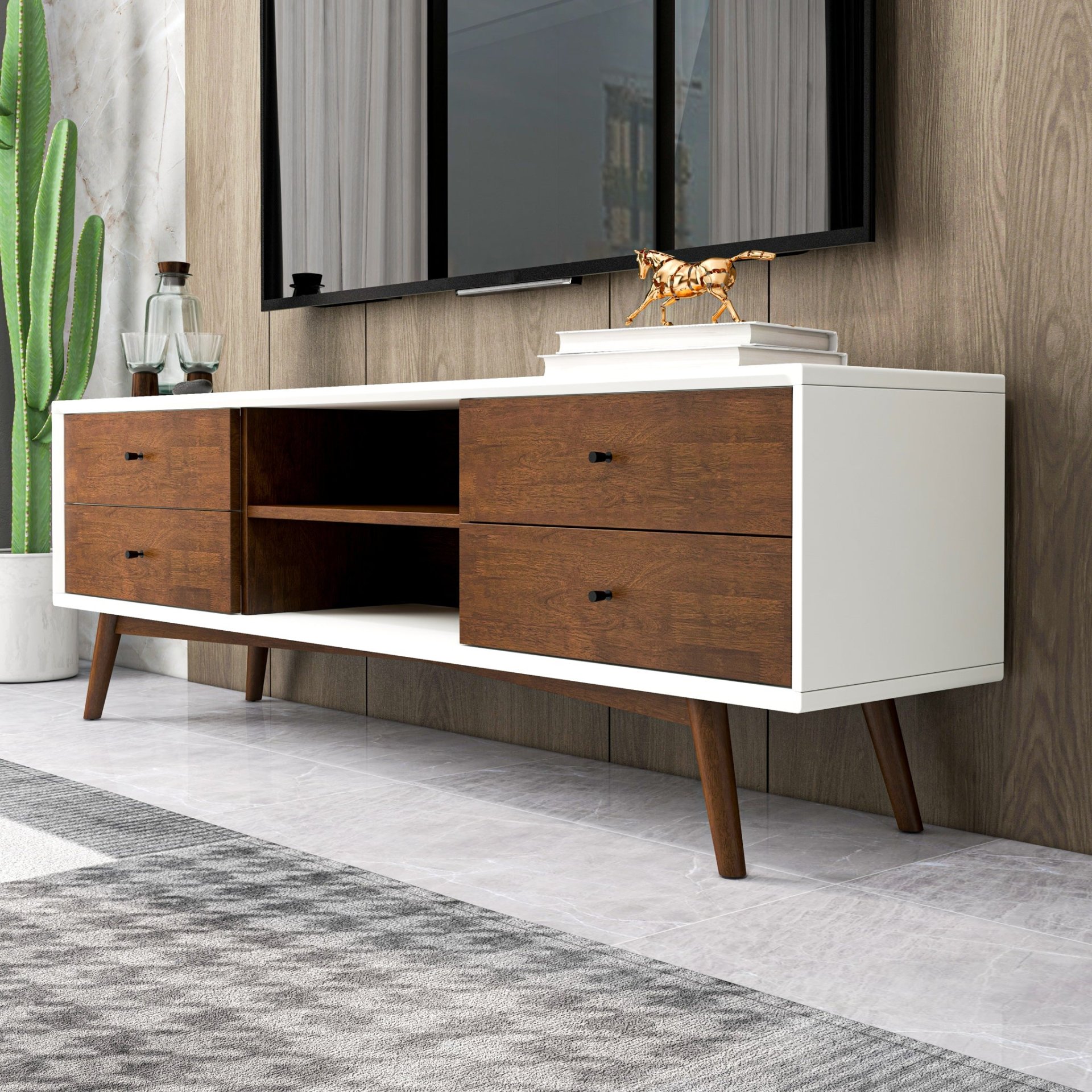 Caroline - White TV Stand Up To 72" - Brown / White - Image 9
