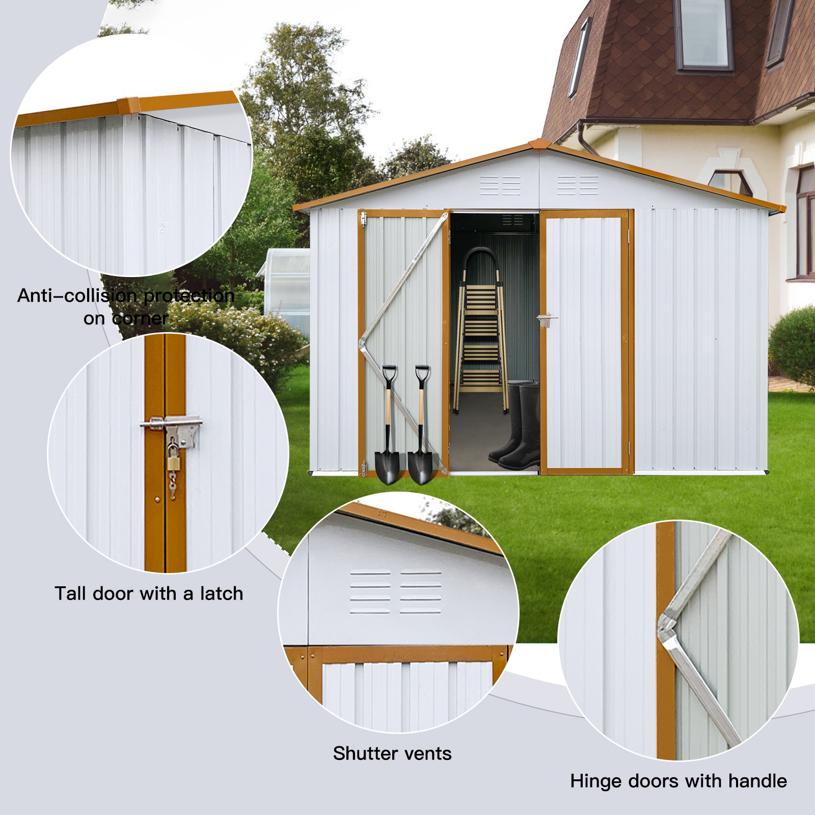 10'x12' Garden Sheds Outdoor Storage Sheds - White / Yellow - Image 6