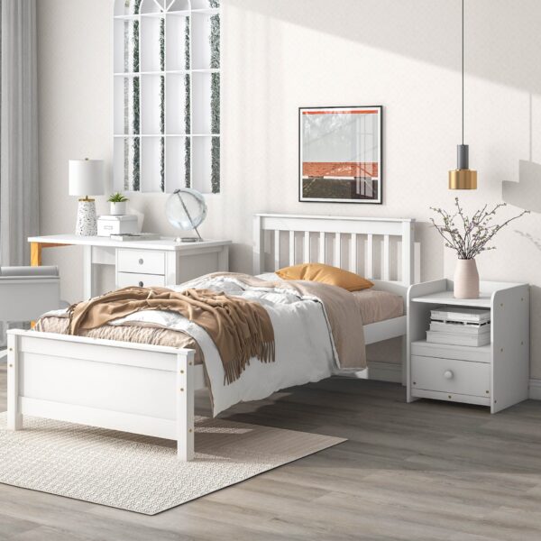 Twin Bed With Headboard And Footboard For Kids, Teens, Adults, With A Nightstand - White