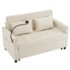 Loveseat Sofa Pull Out Sofa Bed Sleeper Sofa With A Reversible Backrest Cushion, Side Pockets, 2 USB Ports And A Phone Holder For Living Room - Beige - Image 17