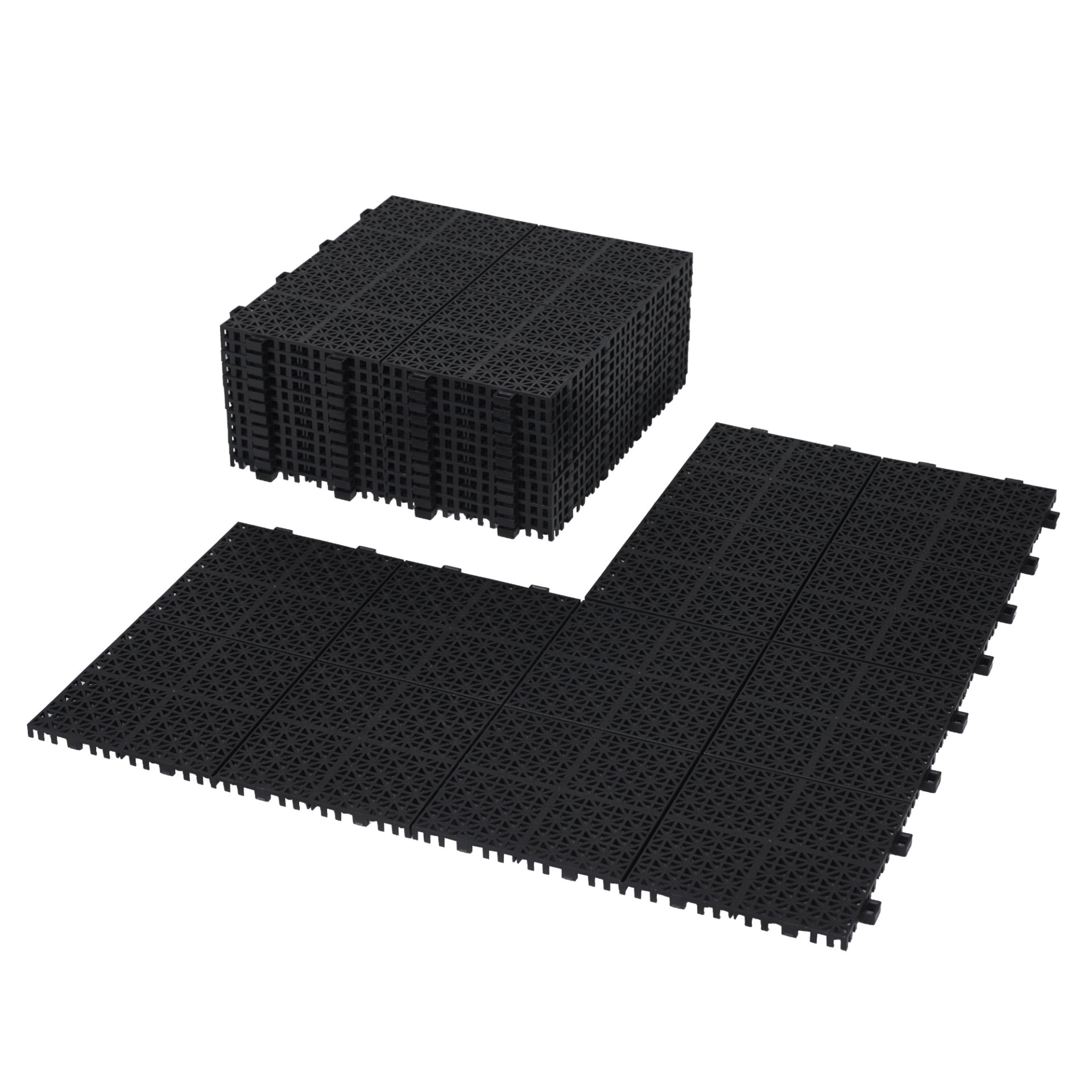 Interlocking Deck Tiles Plastic Waterproof Outdoor All Weather Anti-Slip Bathroom Shower Balcony Porch Strong Weight Capacity Upto 6613 Lbs, Rosette Pattern Pack Of 12 - Black - Image 22