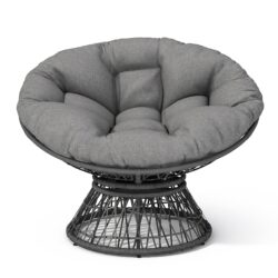 Ergonomic Wicker Chair With Cloud Thick Density Cushion, 3 Proof Cover High Capacity Iron Frame Fluid 360° Swivel - Gray