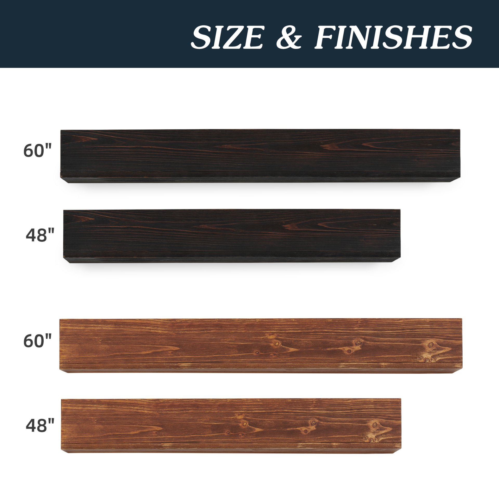 48" Rustic Wood Fireplace Mantel, Wall-Mounted & Floating Shelf For Home Decor - Dark Brown - Image 6