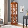 Corner Curio Cabinet With 5 Shelves And Lighting System (E26 Light Bulb Not Included) - Oak - Image 19