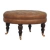 Buffalo - Leather Round Ottoman With Castor Legs - Brown - Image 12