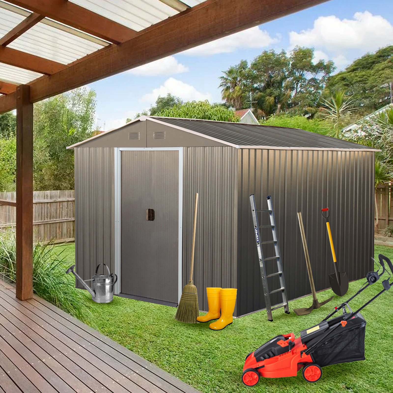 8X10Ft Outdoor Metal Storage Shed - Gray - Image 2