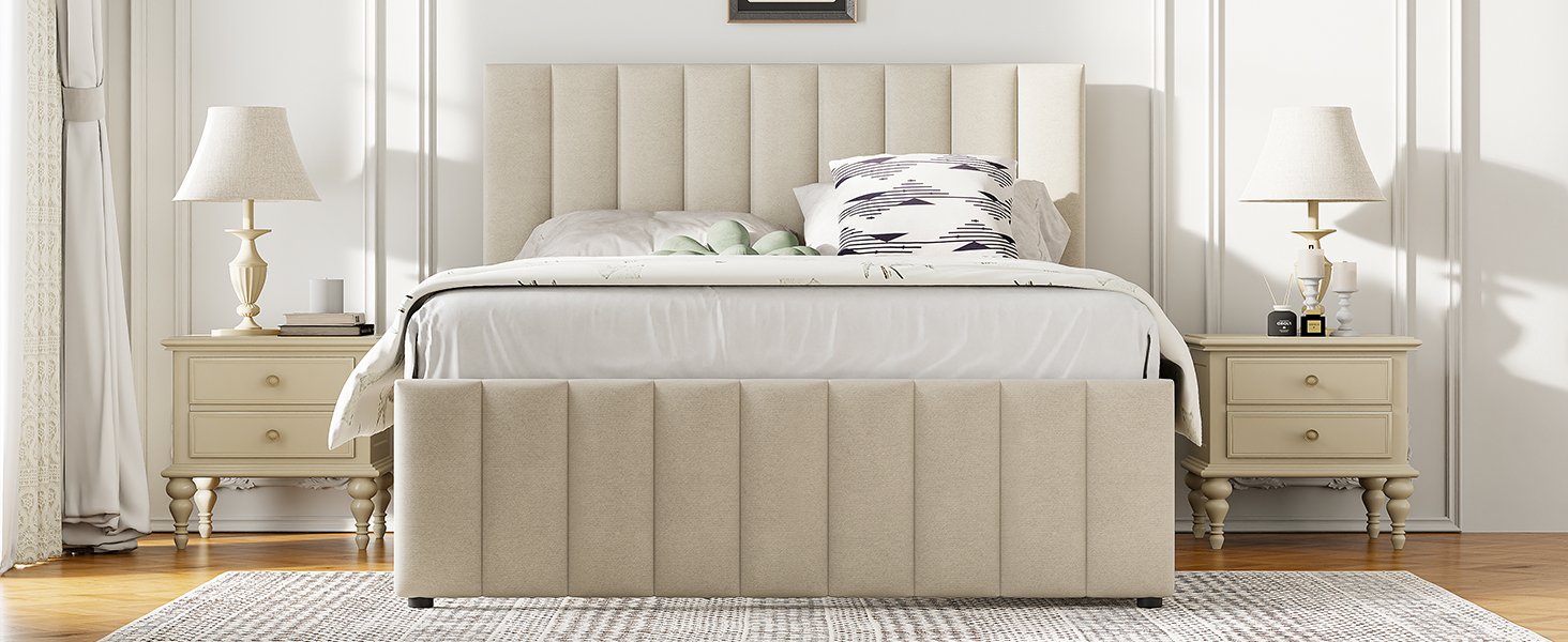 Full Size Upholstered Platform Bed With Twin Size Trundle And 3 Drawers - Beige - Image 14