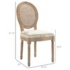 Homcom - French Style Upholstered Dining Chair Set, Armless Accent Side Chairs With Rattan Backrest And Linen-Touch Upholstery (Set of 2) - Cream White - Image 3