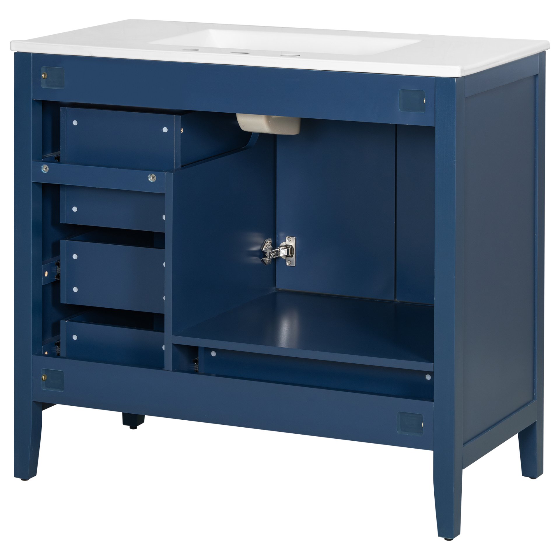 Elegant Vintage 36" Bathroom Vanity With Sink, Soft Closing Door, 4 Drawers Of Different Sizes Frame And Leg - Blue - Image 20