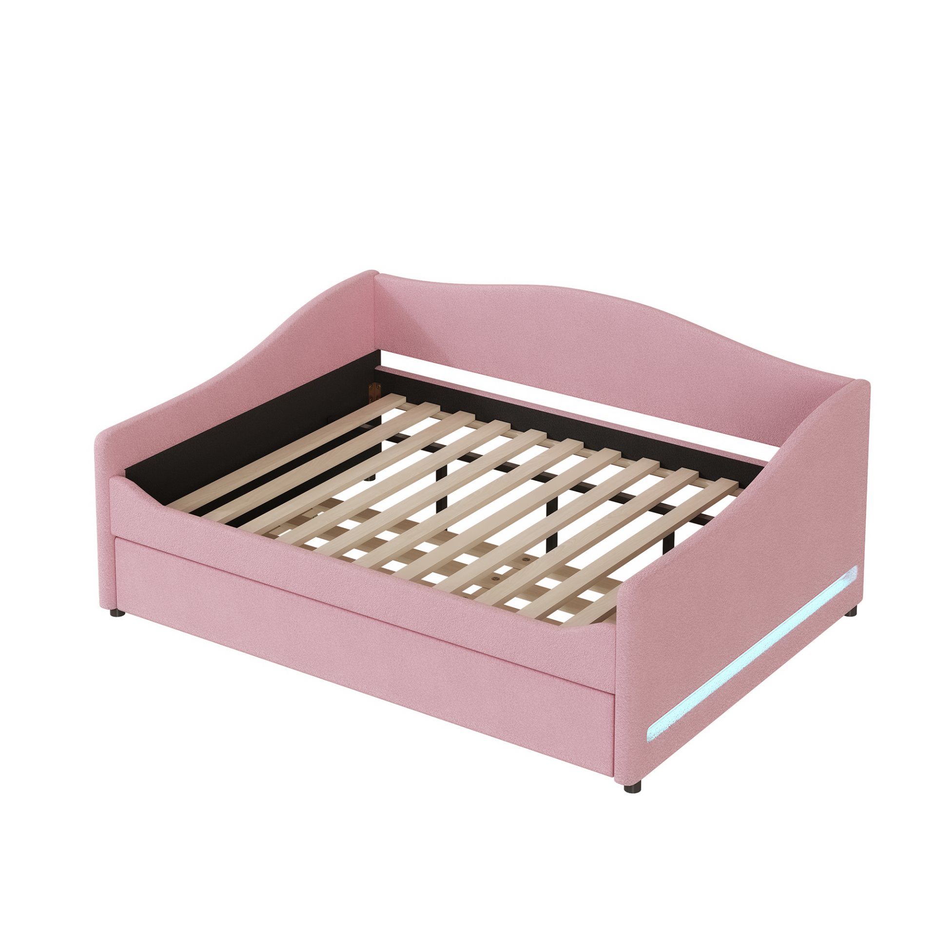 Full Size Upholstered Daybed With Light And Trundle - Pink - Image 5