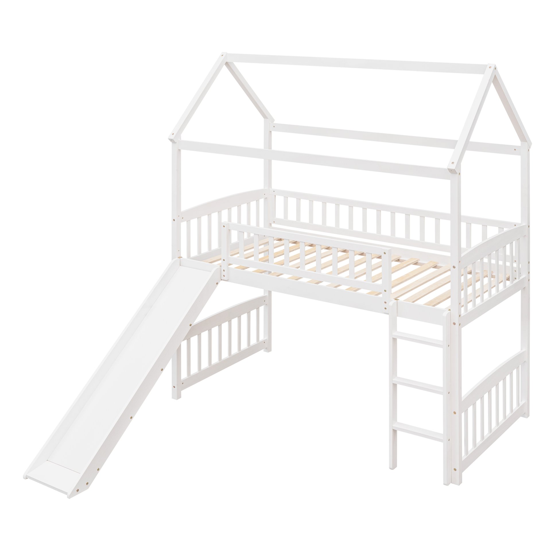 Twin House Loft Bed With Slide - White - Image 5